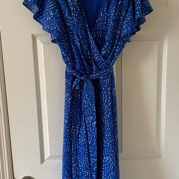 dkny white and blue dress V Neck Blue Lace Prom Dresses, Blue V Neck Long Lace Formal Evening Dr –  jbydress main image 0